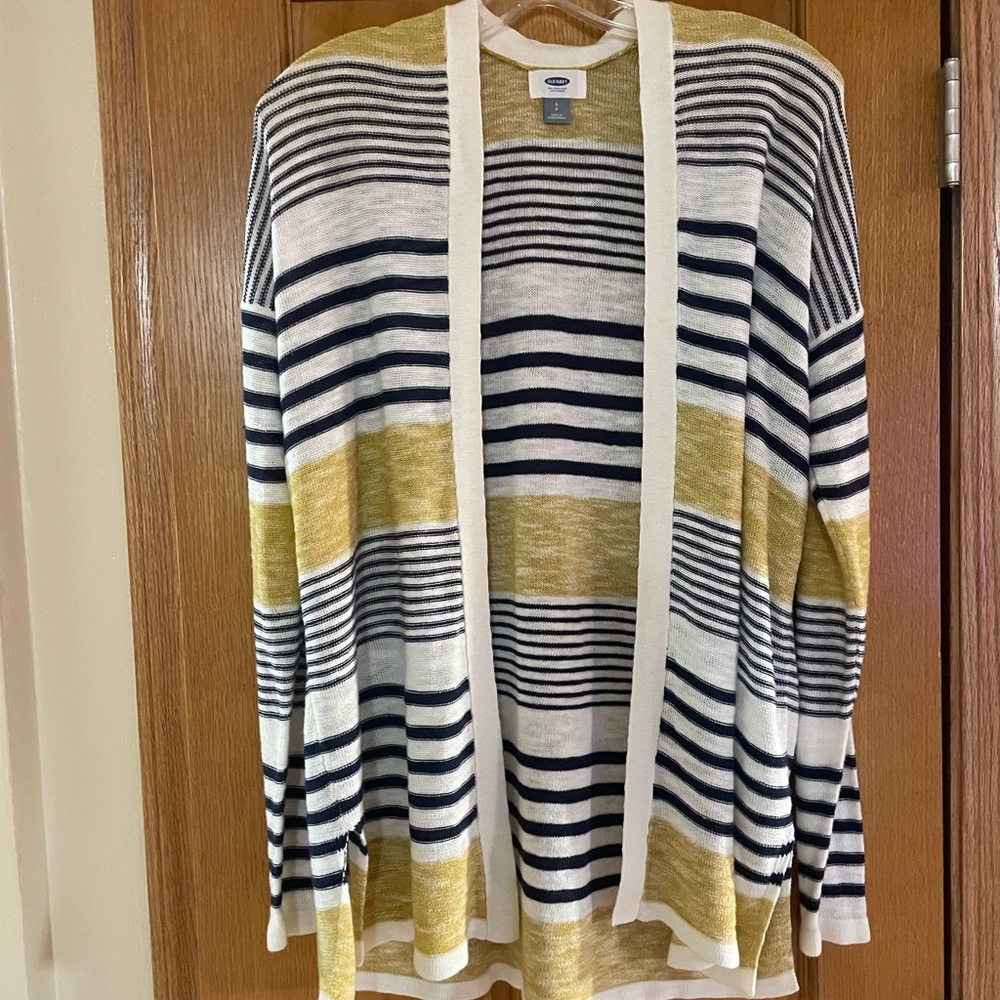 Old Navy Women's Striped Cardigan - Gold and dark Navy Blue